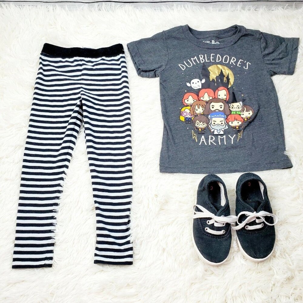 Harry Potter Toddler Girl 3 Pcs Sz 2T (Shoes Sz 9) Dumbledore Army Halloween EUC